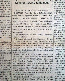 PONZI SCHEME Charles Ponzi Wall Street Exposed & WOMENS SUFFRAGE 1920 