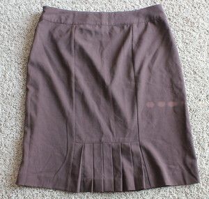 Chenault Size 12 Brown Back Pleat A Line Knee Length Skirt