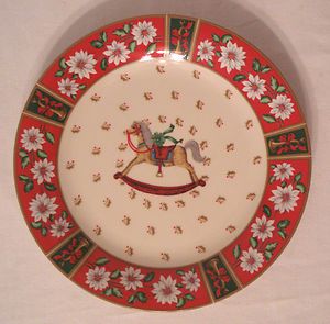 Kobe Charlton Hall Salad Plate Christmas China Rocking Horse Red Gold 