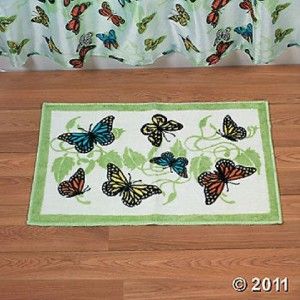   Butterflies Decor Complete Bathroom Rug and Shower Curtain Set ~NEW