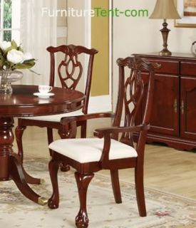 Set of 2 Queen Anne Style Cherry Finish Wood Dining Arm Chair