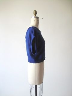 Charlotte Ronson Electric Blue Cropped Wide Neck Knit Angora Blend 