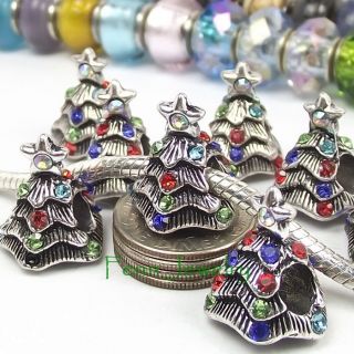   Rhinestone Christmas Tree Bead European Charm Fit Bracelet R983