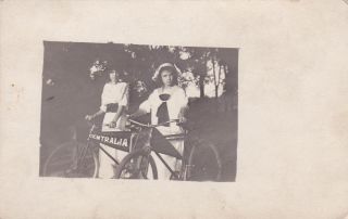 Antique Girls Bicycle RPPC Centralia IL Flag Postcard
