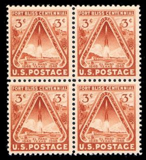 Centennial of Fort Bliss (TX) on Block of old Mint U.S. Postage Stamps 