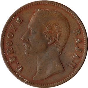 1870 Sarawak 1 Cent Coin Charles J Brooke Rajah KM 6