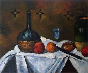   Painted Oil Painting Repro Paul Cezanne Still Life Flask Glass