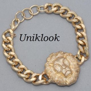   Gold Black Lion Medallion Chain Design Fashion Jewelry Necklace