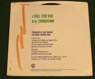 45 RPM Vinyl Chaka Khan I Feel For You Chinatown Warner Bros