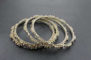 Chamak by Priya Kakkar New Silver Set of 4 Rhinestone Bangle Bracelet 