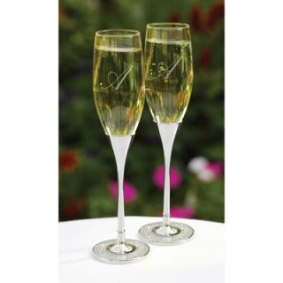   Toasting Flutes Rhinestone Bases Engraved Champagne Glasses