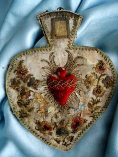   French 18th Century Christmas Heart Cherubini Angel Embroidery