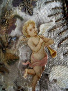   French 18th Century Christmas Heart Cherubini Angel Embroidery