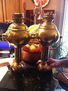 GRAY VINTAGE 1900S SHIP CHANDLERS 1 PAIR OIL LAMP LANTERNS SOLID 