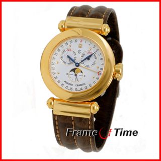Philippe Charriol Gold Day Date Moonphase Leather Watch