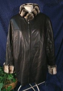   Soft Black Leather DAMSELLE New York Chinchilla Trimmed Jacket Sz M
