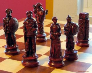 Huge Greek vs Roman Chess Men Hand Made Stone Cast Set K 4 5 Rosewood 