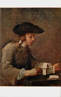 Artist Signed J B Chardin Louvre Museum Castle of Cards Vintage 