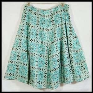 Jones New York Turquoise Bluegreen Brown Cotton Below Knee Skirt 6P 6 