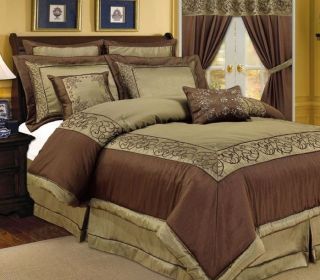 PC Vana Sage Green Chocolate Brown Comforter Bedding Set Queen King 