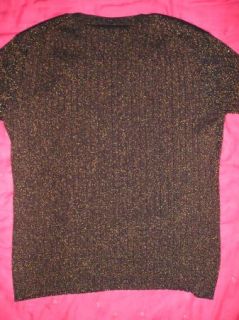 Chicos Shimmery Metallic Copper Black Ribbed V Neck Sweater Sz 2 12 