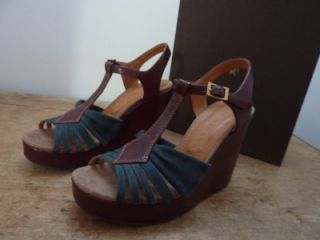 Chie Mihara BNIB Dunia Green Suede Brown Wedge Shoes UK 7 40 US 9 