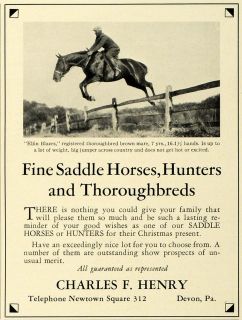 1931 Ad Charles F Henry Thoroughbred Horse Breeder Original 