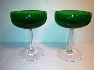 Set 2 Fostoria 6011 Neo Classic Empire Green Champagne Saucer Glasses 