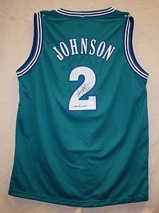 Larry Johnson Autographed Charlotte Hornets Teal Jersey Authenticated 