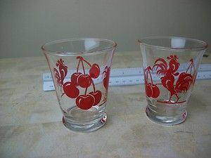 Vintage Pair of Anchor Hocking Rooster Cherry Juice Glasses 5oz