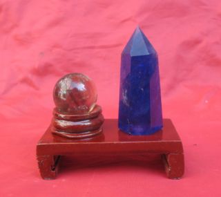 Crystal Cherry Blue Beautiful Pretty Point Smoky Sphere Wood Tower 