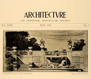 1915 Print Charles Platt Charcoal Sketch Garden Fountain Landscape 