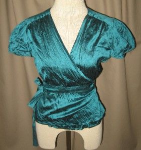Calypso Christiane Celle Turquoise Silk Wrap Top Sz S
