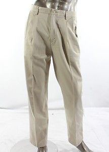   NEW Beige Mens Pants Pleated Front Casual Khaki Chino Trousers Size 38