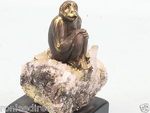 Solid Bronze Chimpanzee Sculpture on Quartz Base Direct from Ron Lee 