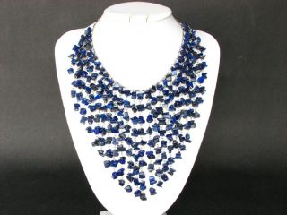 Necklace Lapis Lazuli Chip Beads Chain Linked Dangle