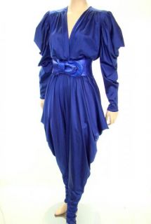 Vtg 80s Goddess Harem Long Sleeve Royal Blue Jersey Jumpsuit 1 Size s 