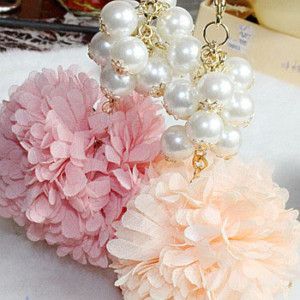 New Sweet Chiffon Flower Beads Keychain Phone Bag Charm