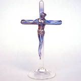 Crucifix Jesus Cross Figurine Blown Glass Crystal Gold
