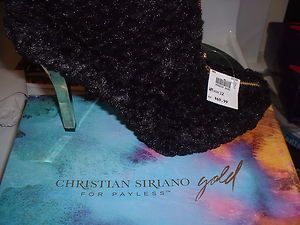 Christian Siriano Gold for Payless Black Curly Fur Gold 4 Heel Ankle 