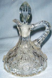 OLD EAPG PATTERN PRESSED GLASS CRUET FACETED STARS & BUTTONS