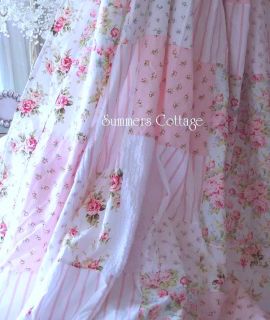  Chenille Chic Pink Rose Aqua Blue Patchwork Shower Curtain