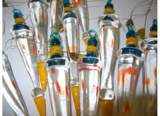   Art Glass Turquoise Tip Prism Christmas Favor Icicle Ornaments