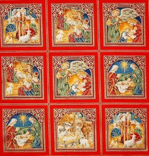 Christmas Nativity Gold 3 quilt block squares *6 Creche Kings Angel 