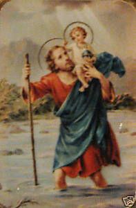 St Christopher w Baby Jesus Brass Religious Key Chain