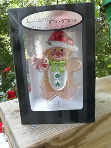 Christopher Radko Christmas Gingerbread Ornament w/ Santa Hat    New 