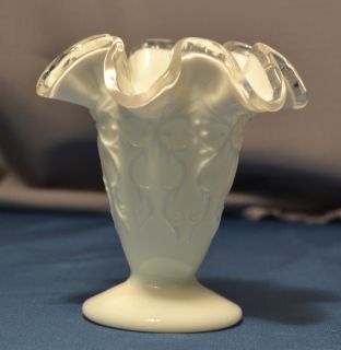 Fenton Spanish Lace Silver Crest Trumpet Vase Signed