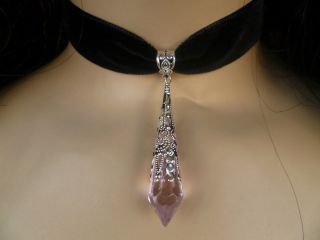 Black Velvet Choker Necklace Pink Glass Drop Vampire