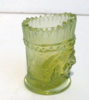 Joe St Clair Indian Chief Head Toothpick Holder Signed Green w/ Amber
