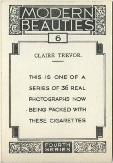 Claire Trevor 1938 Bat Modern Beauties XL Tobacco Card Series 4 6